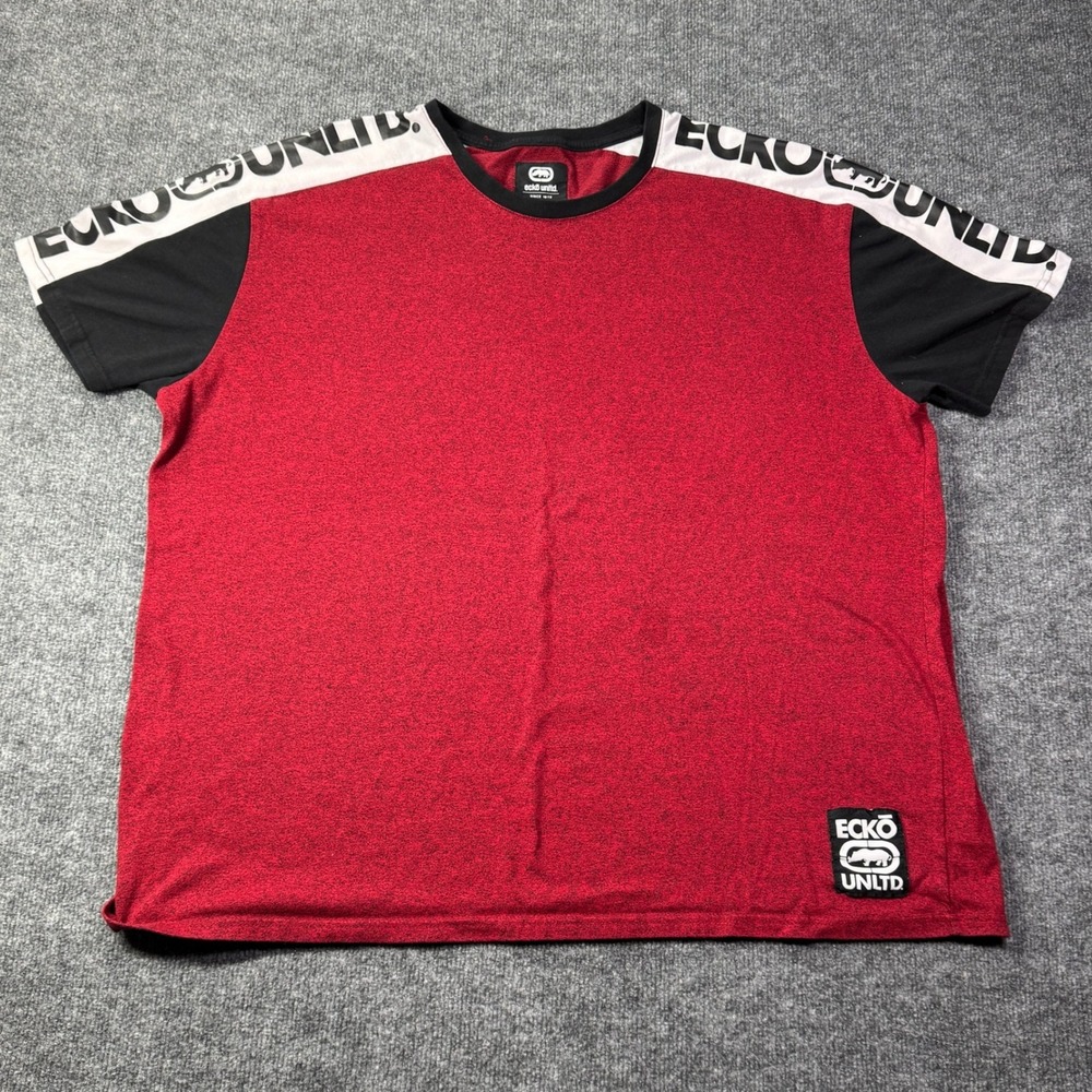 Ecko Unltd T Shirt Mens 3XL Red Black White Logo Tape Y2K Streetwear